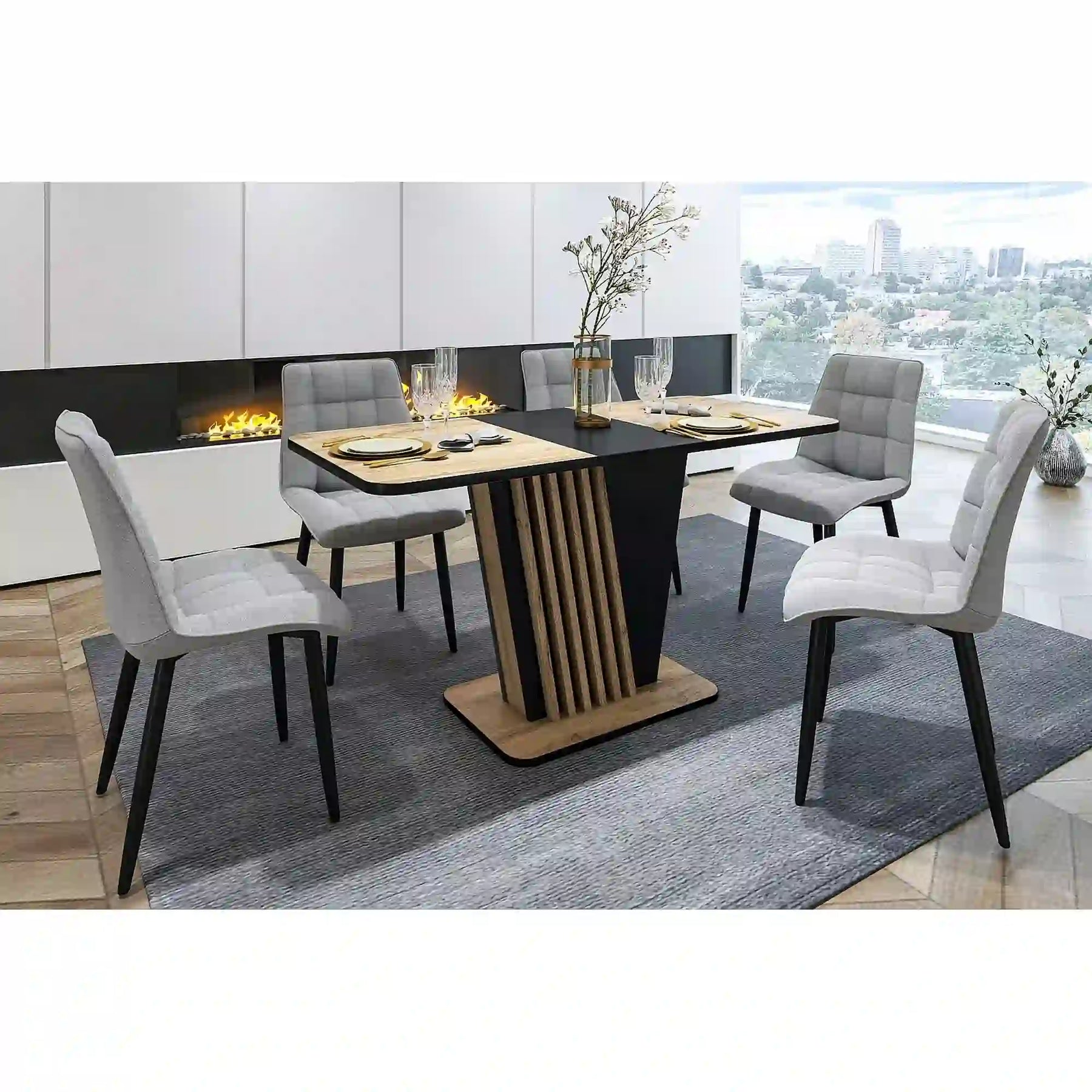 Masa extensibila DETROIT OCN-39379, stejar artisan/negru