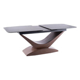 Masă extensibilă gri mat cu bază din nuc, ideală pentru un living modern – primabucata