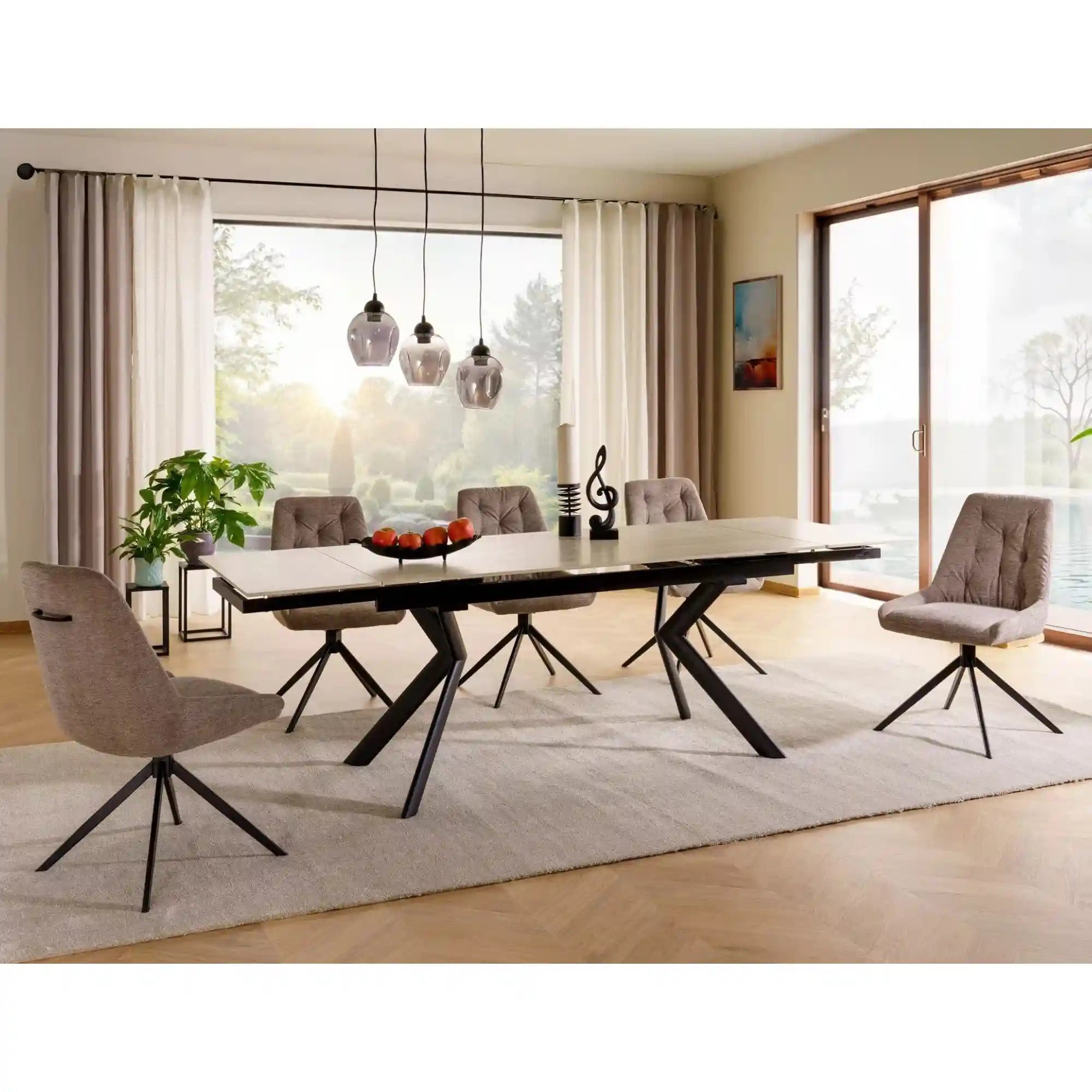 Masa extensibila DETROIT OCN-39603, piatra travertin/negru