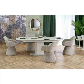Masa extensibila FALONE, travertin/casmir, piatra sinterizata/metal, 180/220x90x76 cm