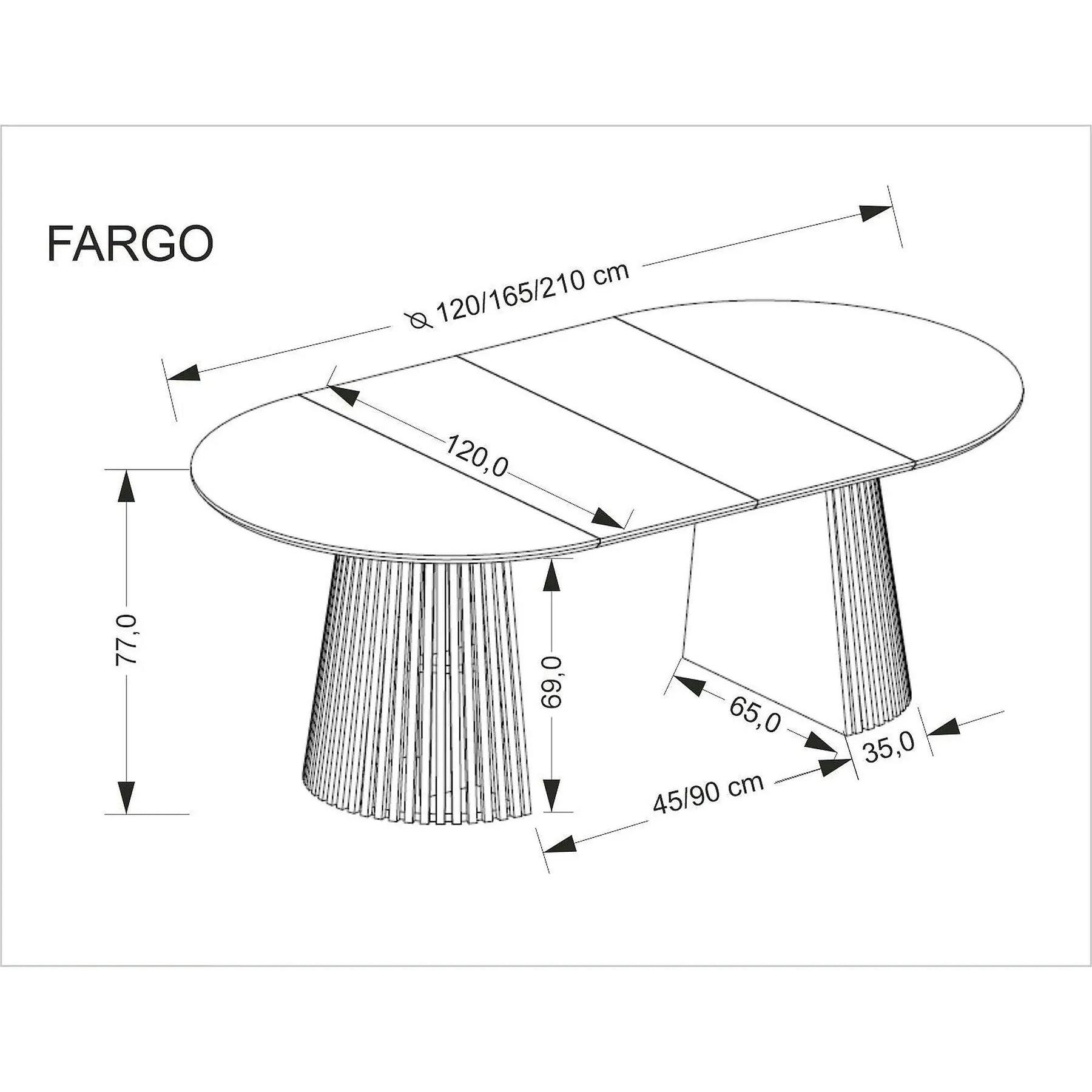 Masa extensibila FARGO, MDF/furnir natural/MDF furniruit, stejar, 120-210×120×77 cm