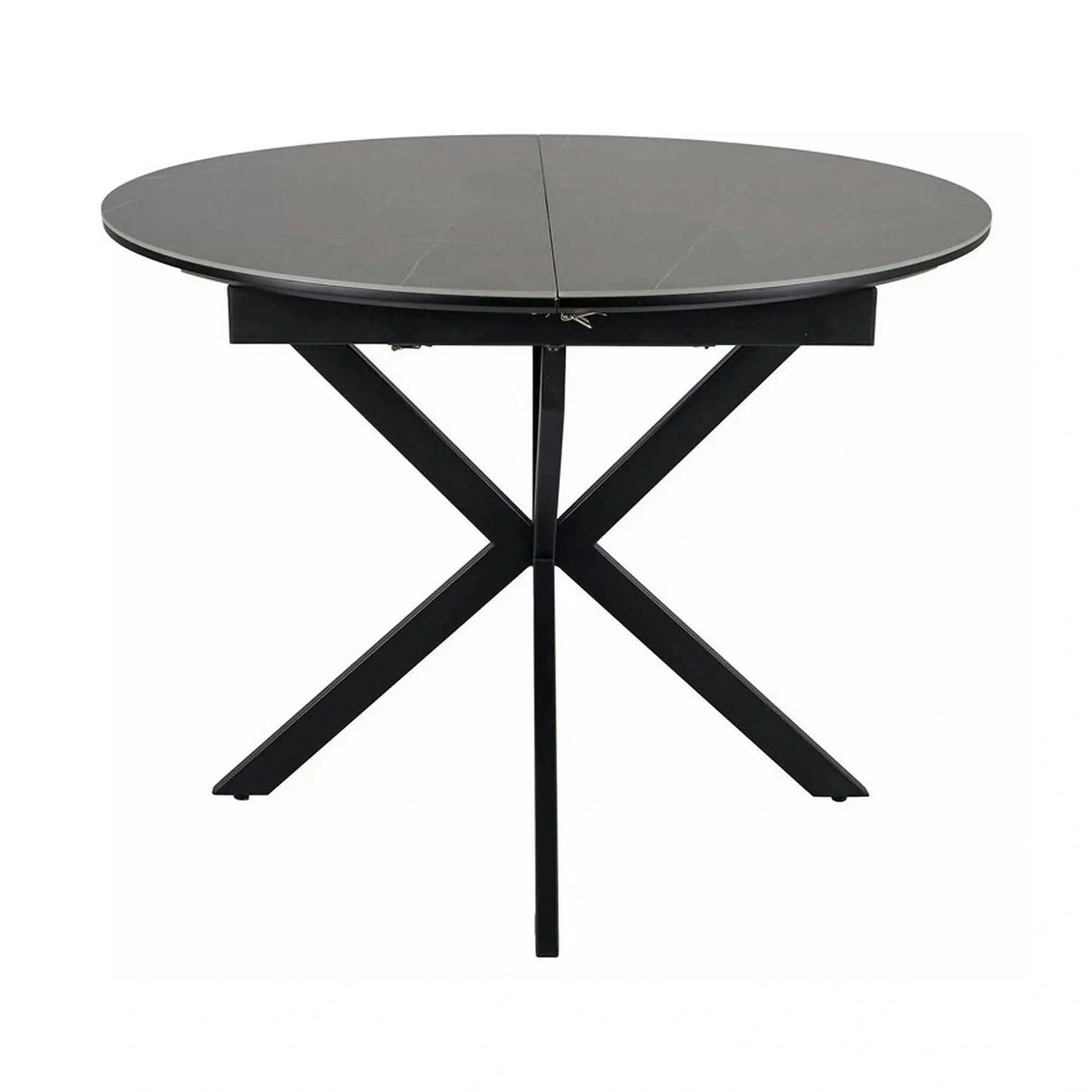 Masa extensibila GASTON, ceramica/metal, gri mat cu efect de marmura/negru mat, 100-135×100×76 cm