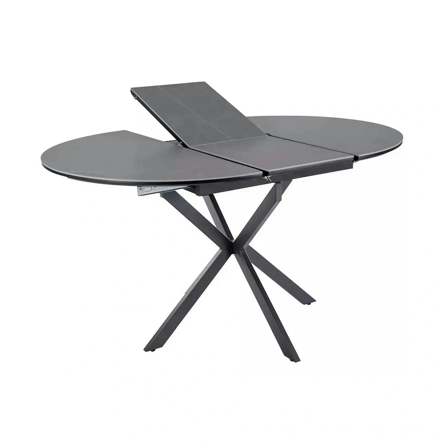 Masa extensibila GASTON, ceramica/metal, gri mat cu efect de marmura/negru mat, 100-135×100×76 cm