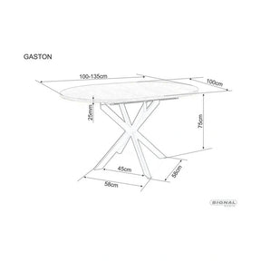Masa extensibila GASTON, ceramica/metal, gri mat cu efect de marmura/negru mat, 100-135×100×76 cm