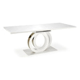 Masă extensibilă alb lucios cu detalii aurii, ideală pentru un living modern – primabucata