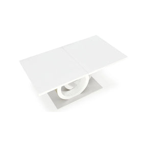 Masă extensibilă alb lucios cu detalii aurii, ideală pentru un living modern – primabucata