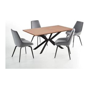 Masa extensibilă stejar/negru, modernă, alături de scaune elegante – primabucata