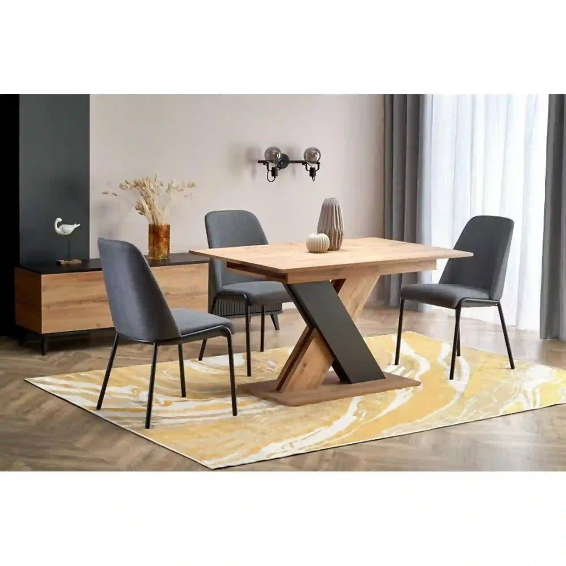 Masa extensibila HOUSTON OCN-37375, stejar/negru