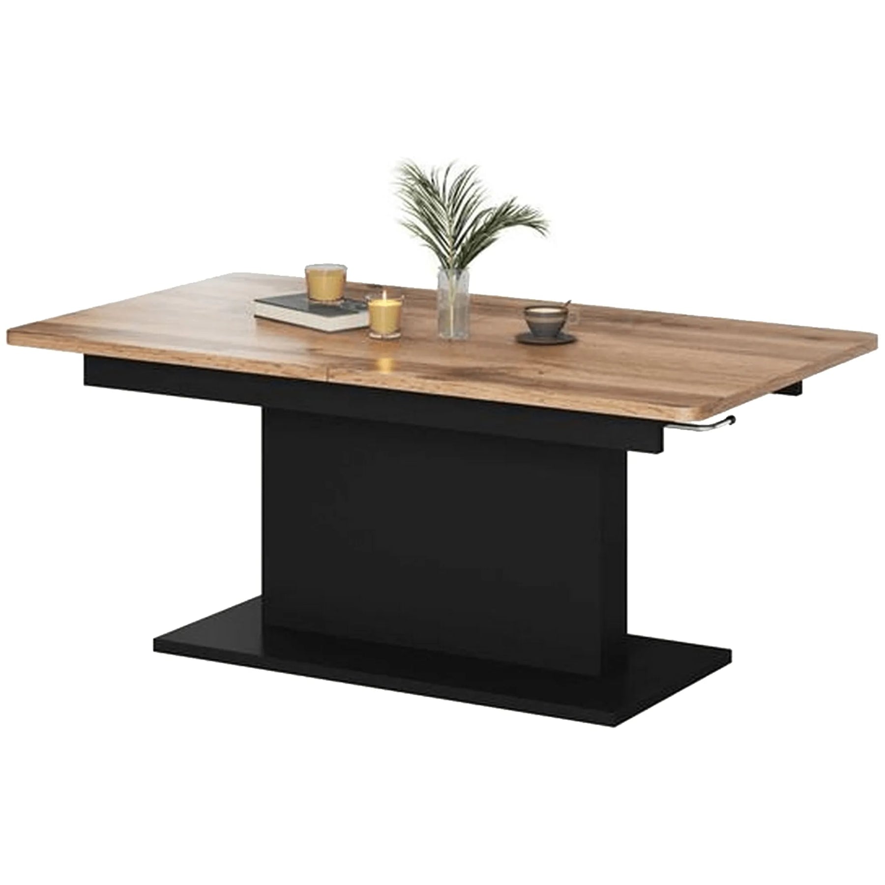 Masă extensibilă din stejar wotan și negru mat, ideală pentru living – primabucata