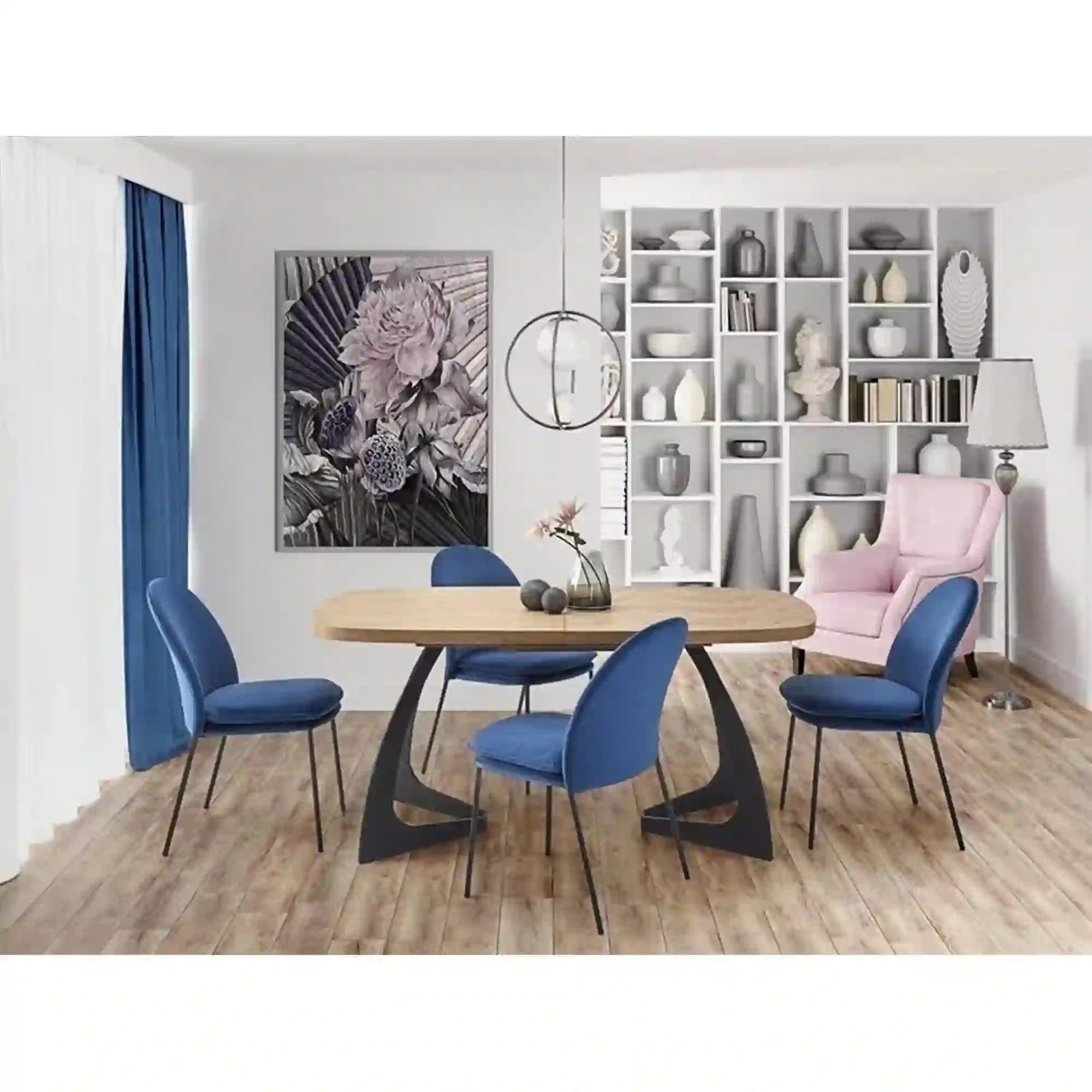 Masa extensibila HOUSTON OCN-37401, stejar/negru