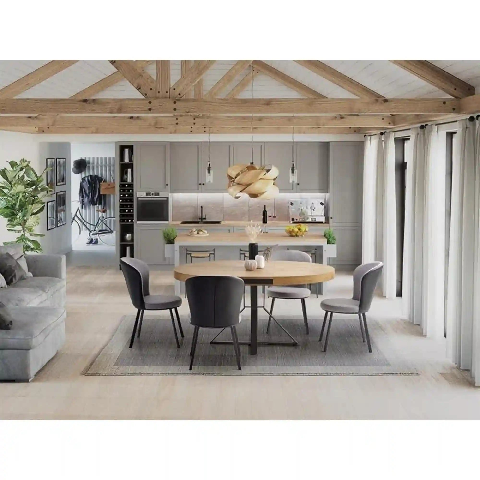 Masa extensibila HOUSTON OCN-37406, stejar/negru