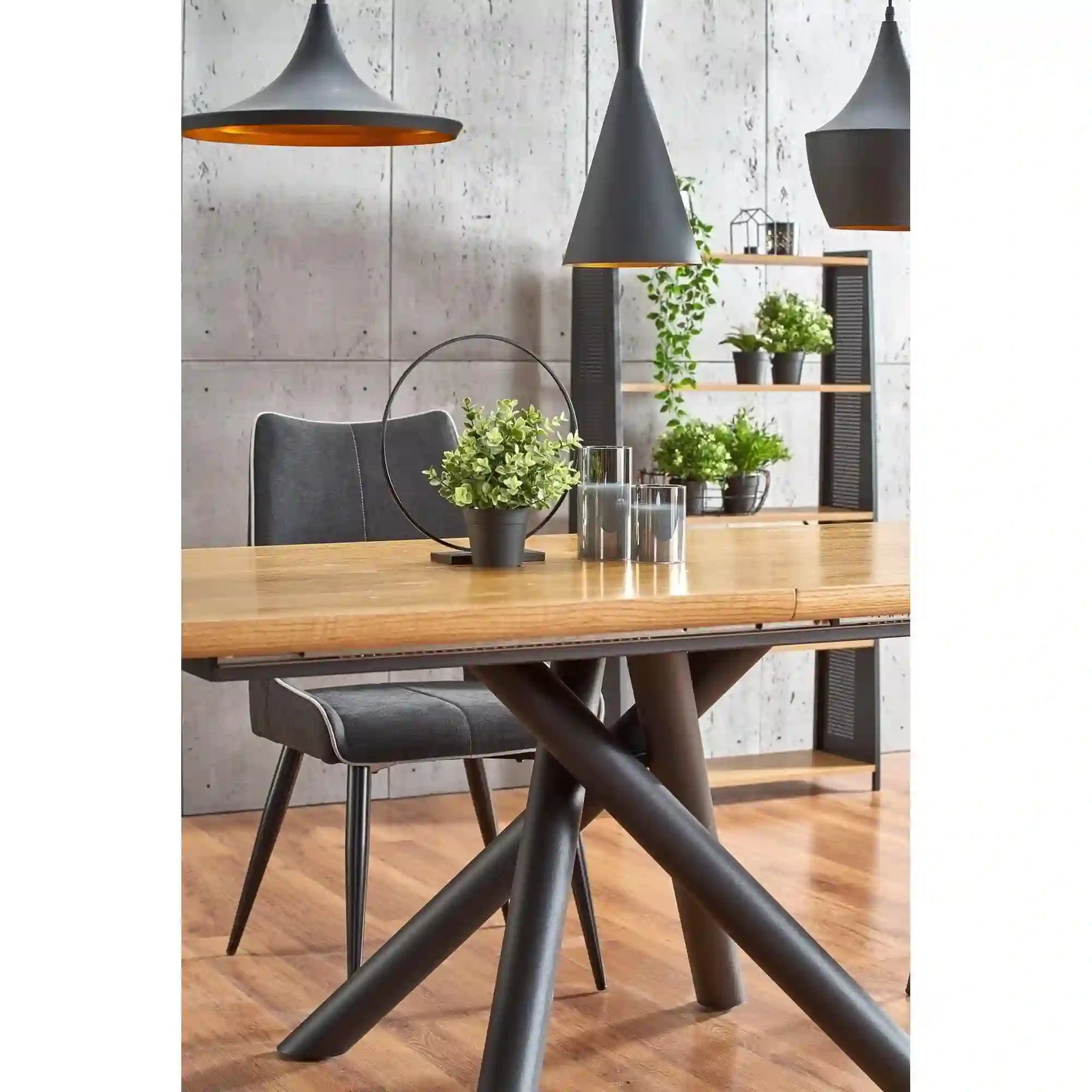 Masa extensibila HOUSTON OCN-37431, stejar natural/negru