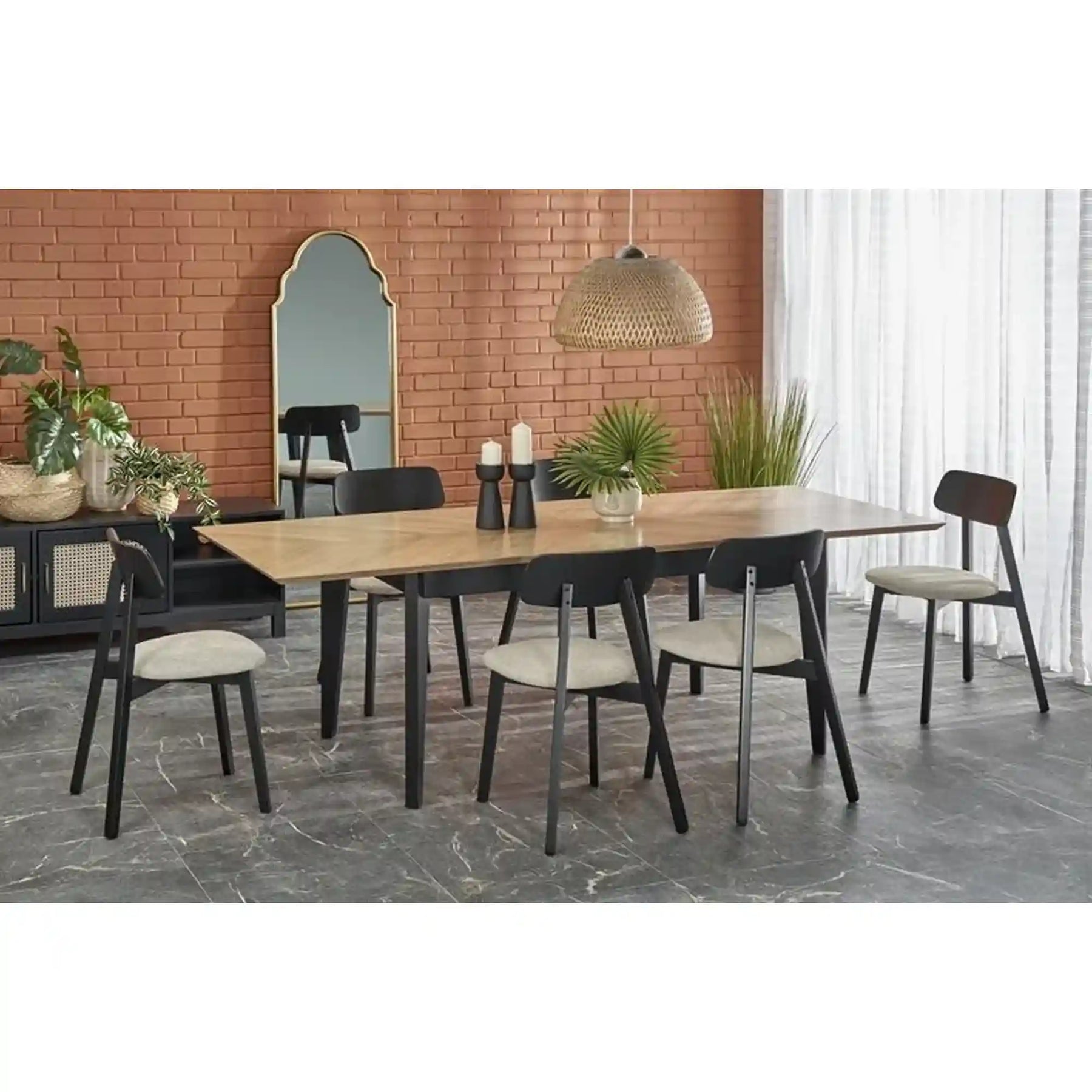 Masa extensibila HOUSTON OCN-37558, stejar/negru