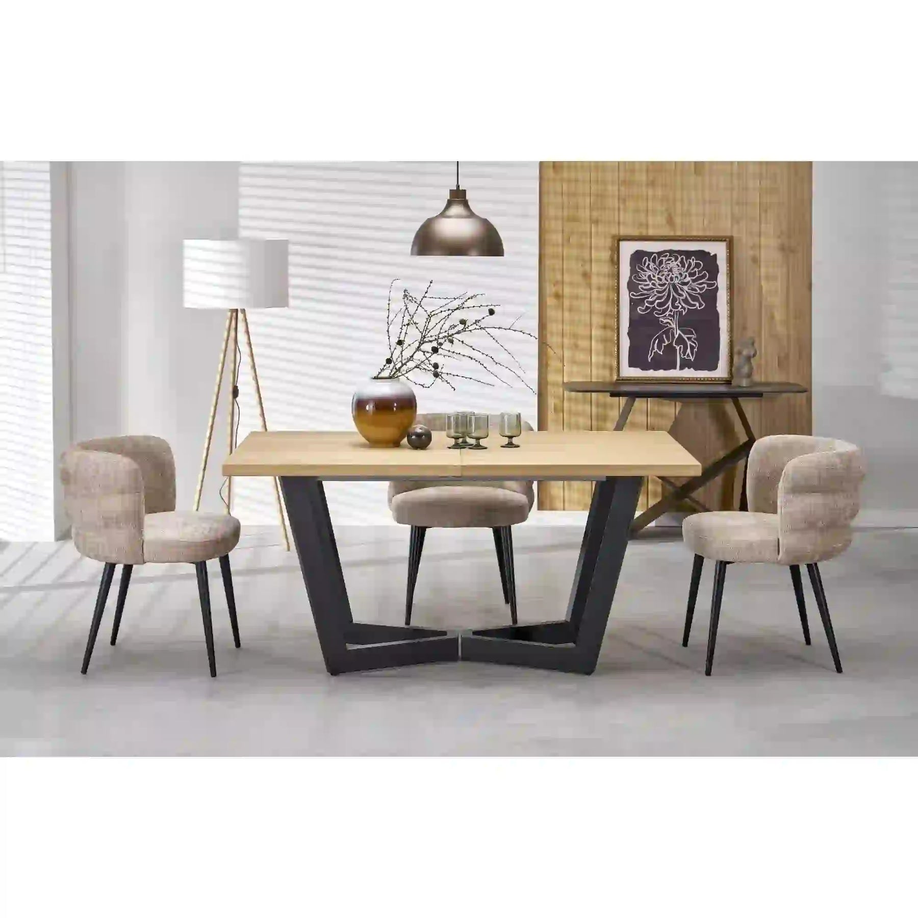 Masa extensibila HOUSTON OCN-37559, stejar natural/negru