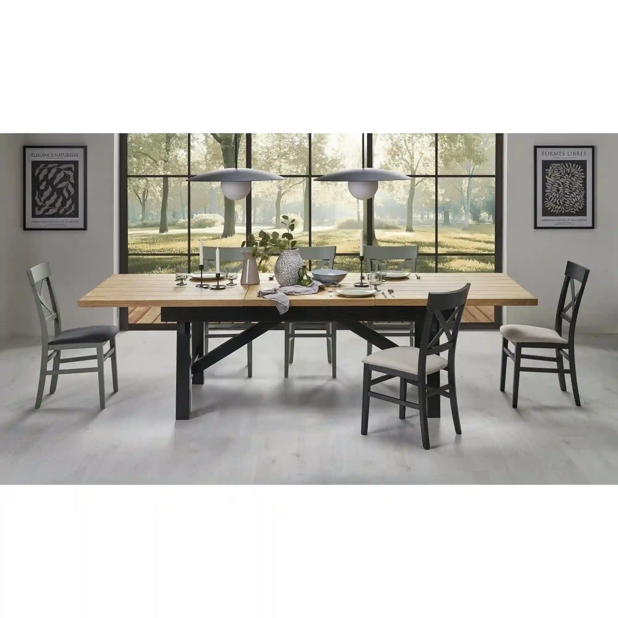 Masa extensibila HOUSTON OCN-37564, stejar natural/negru