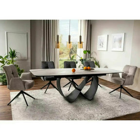 Masa extensibila INFINITY, sticlă securizata/ceramica/metal, alb/negru, 160-240×95×76 cm