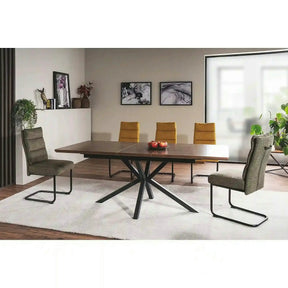 Masa extensibila LOGAN, MDF/furnir/metal, nuc/negru mat, 160-200×90×75 cm