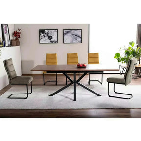 Masa extensibila LOGAN, MDF/furnir/metal, nuc/negru mat, 160-200×90×75 cm