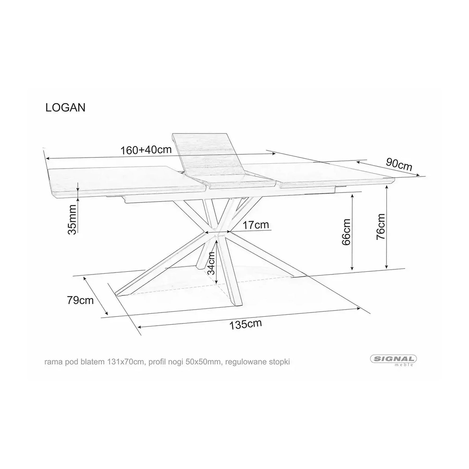 Masa extensibila LOGAN, MDF/furnir/metal, nuc/negru mat, 160-200×90×75 cm
