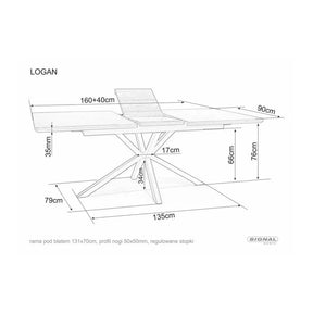 Masa extensibila LOGAN, MDF/furnir/metal, nuc/negru mat, 160-200×90×75 cm