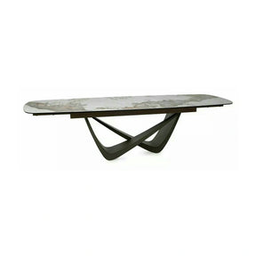 Masă extensibilă MARANELLO, alb/cupru, sticlă securizată/ceramică/metal, 200–290x98x77 cm