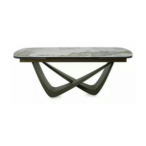 Masă extensibilă MARANELLO, alb/cupru, sticlă securizată/ceramică/metal, 200–290x98x77 cm