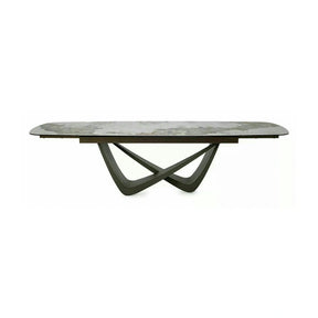 Masă extensibilă MARANELLO, alb/cupru, sticlă securizată/ceramică/metal, 200–290x98x77 cm