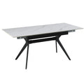 Masa extensibila MILS, ceramica/metal, alb cu efect de marmura/negru, 130-170×80×76 cm