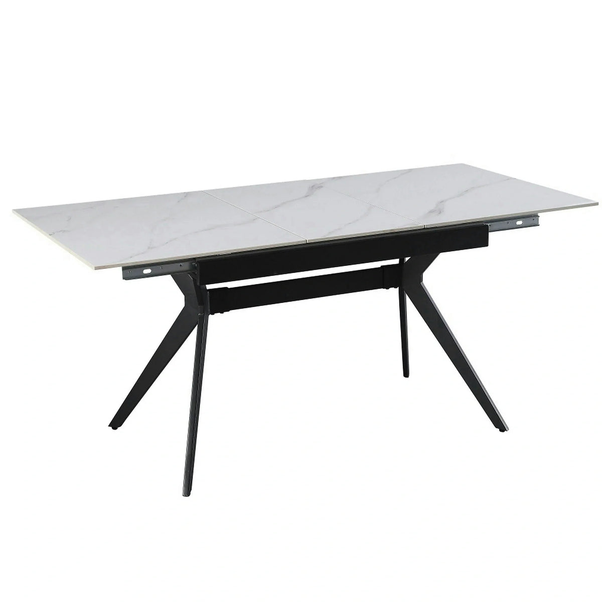 Masa extensibila MILS, alb cu efect de marmura/negru, ceramica/metal, 130/170x80x76 cm