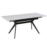 Masa extensibila MILS, alb cu efect de marmura/negru, ceramica/metal, 130/170x80x76 cm