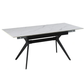Masa extensibila MILS, alb cu efect de marmura/negru, ceramica/metal, 130/170x80x76 cm