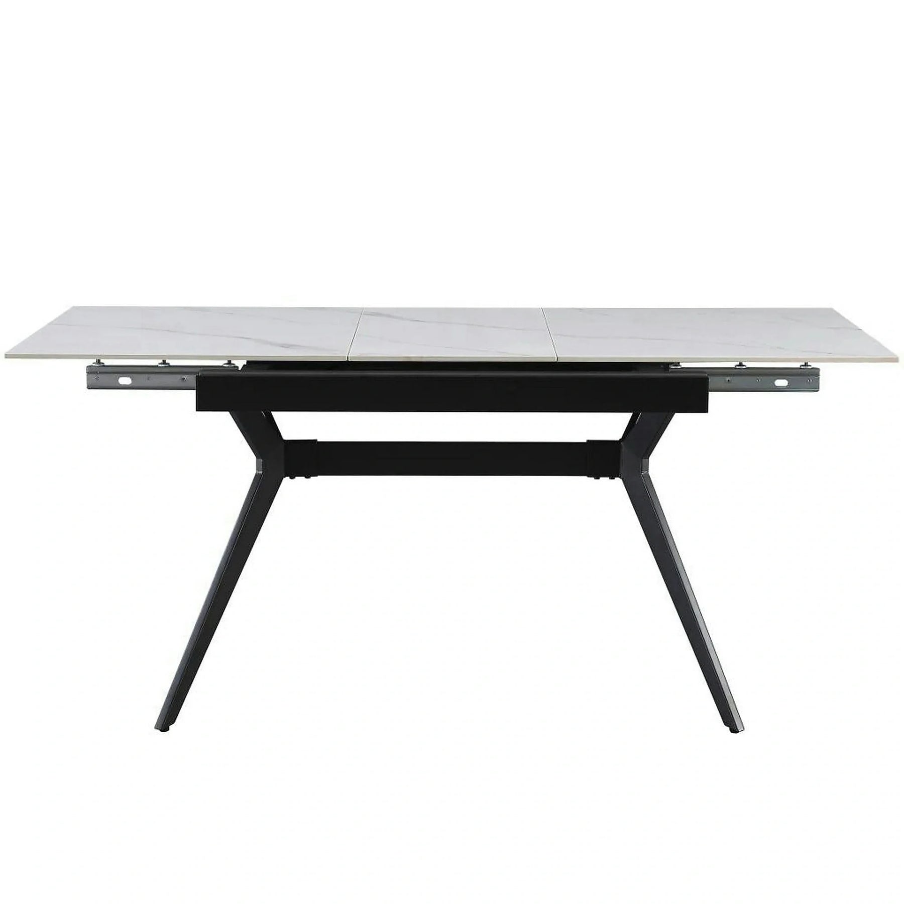 Masa extensibila MILS, ceramica/metal, alb cu efect de marmura/negru, 130-170×80×76 cm