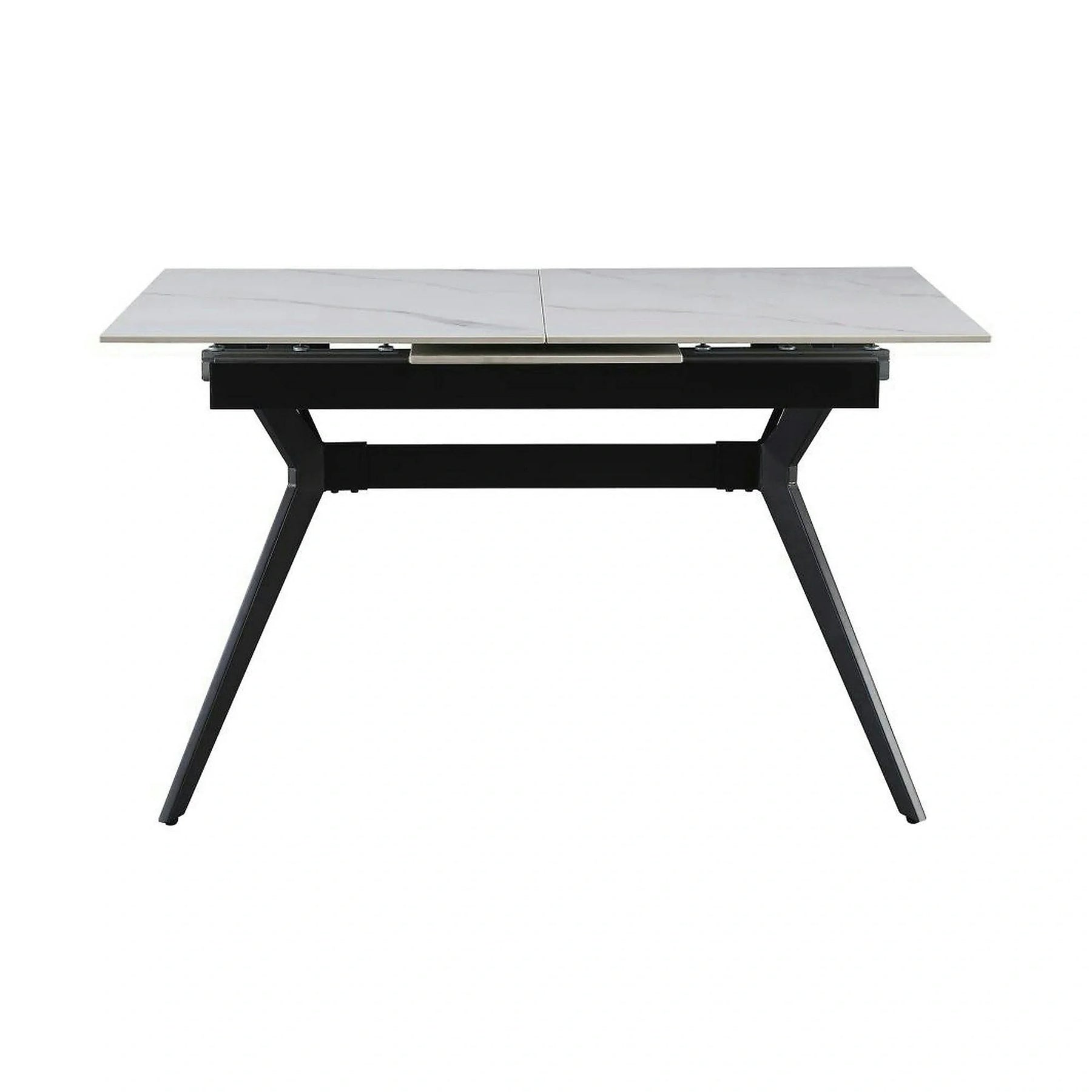 Masa extensibila MILS, ceramica/metal, alb cu efect de marmura/negru, 130-170×80×76 cm