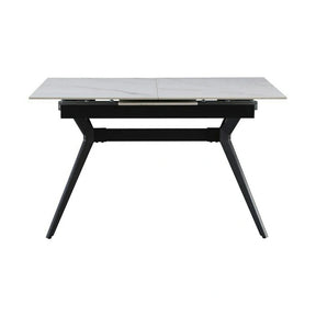 Masa extensibila MILS, ceramica/metal, alb cu efect de marmura/negru, 130-170×80×76 cm