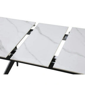 Masa extensibila MILS, ceramica/metal, alb cu efect de marmura/negru, 130-170×80×76 cm