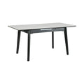 Masa extensibila OSTEN, MDF/lemn de cauciuc, alb mat cu efect de marmura/negru mat, 110-140×80×76 cm