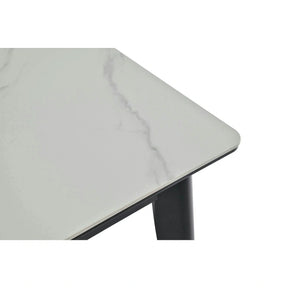 Masa extensibila OSTEN, MDF/lemn de cauciuc, alb mat cu efect de marmura/negru mat, 110-140×80×76 cm