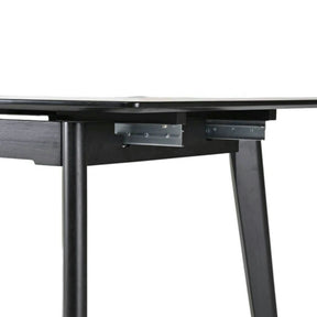 Masa extensibila OSTEN, MDF/lemn de cauciuc, alb mat cu efect de marmura auriu/negru mat, 140-180×80×76 cm