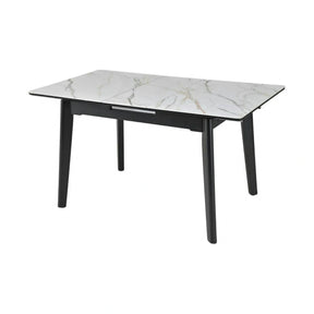 Masa extensibila OSTEN, alb cu efect de marmura/negru, 140/180x80x76 cm