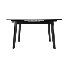 Masa extensibila OSTEN, MDF/lemn de cauciuc, alb mat cu efect de marmura auriu/negru mat, 140-180×80×76 cm