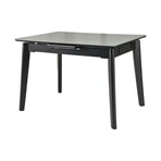 Masa extensibila OSTEN, MDF/lemn de cauciuc, gri mat cu efect de marmura/negru mat, 110-140×80×76 cm