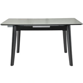 Masa extensibila OSTEN, MDF/lemn de cauciuc, gri mat cu efect de marmura/negru mat, 110-140×80×76 cm