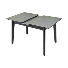 Masa extensibila OSTEN, MDF/lemn de cauciuc, gri mat cu efect de marmura/negru mat, 110-140×80×76 cm