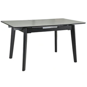 Masa extensibila OSTEN, MDF/lemn de cauciuc, gri mat cu efect de marmura/negru mat, 110-140×80×76 cm