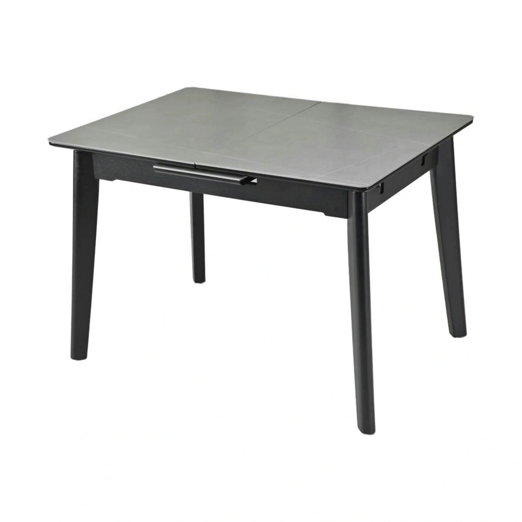 Masa extensibila OSTEN, MDF/lemn de cauciuc, gri mat cu efect de marmura/negru mat, 110-140×80×76 cm