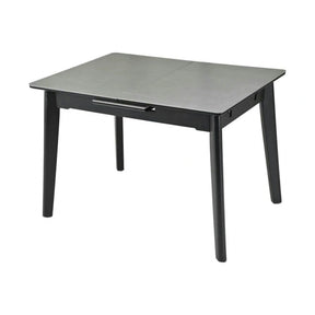 Masa extensibila OSTEN, MDF/lemn de cauciuc, gri mat cu efect de marmura/negru mat, 110-140×80×76 cm