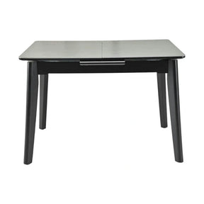 Masa extensibila OSTEN, MDF/lemn de cauciuc, gri mat cu efect de marmura/negru mat, 110-140×80×76 cm