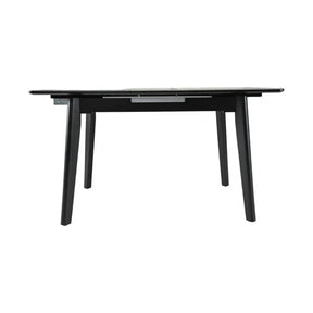 Masa extensibila OSTEN, MDF/lemn de cauciuc, gri mat cu efect de marmura/negru mat, 110-140×80×76 cm