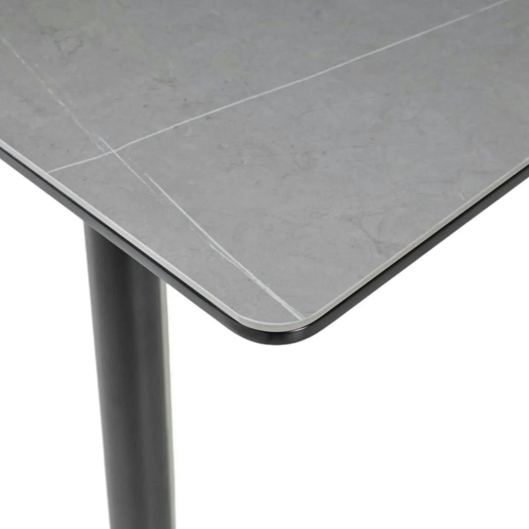 Masa extensibila OSTEN, MDF/lemn de cauciuc, gri mat cu efect de marmura/negru mat, 110-140×80×76 cm