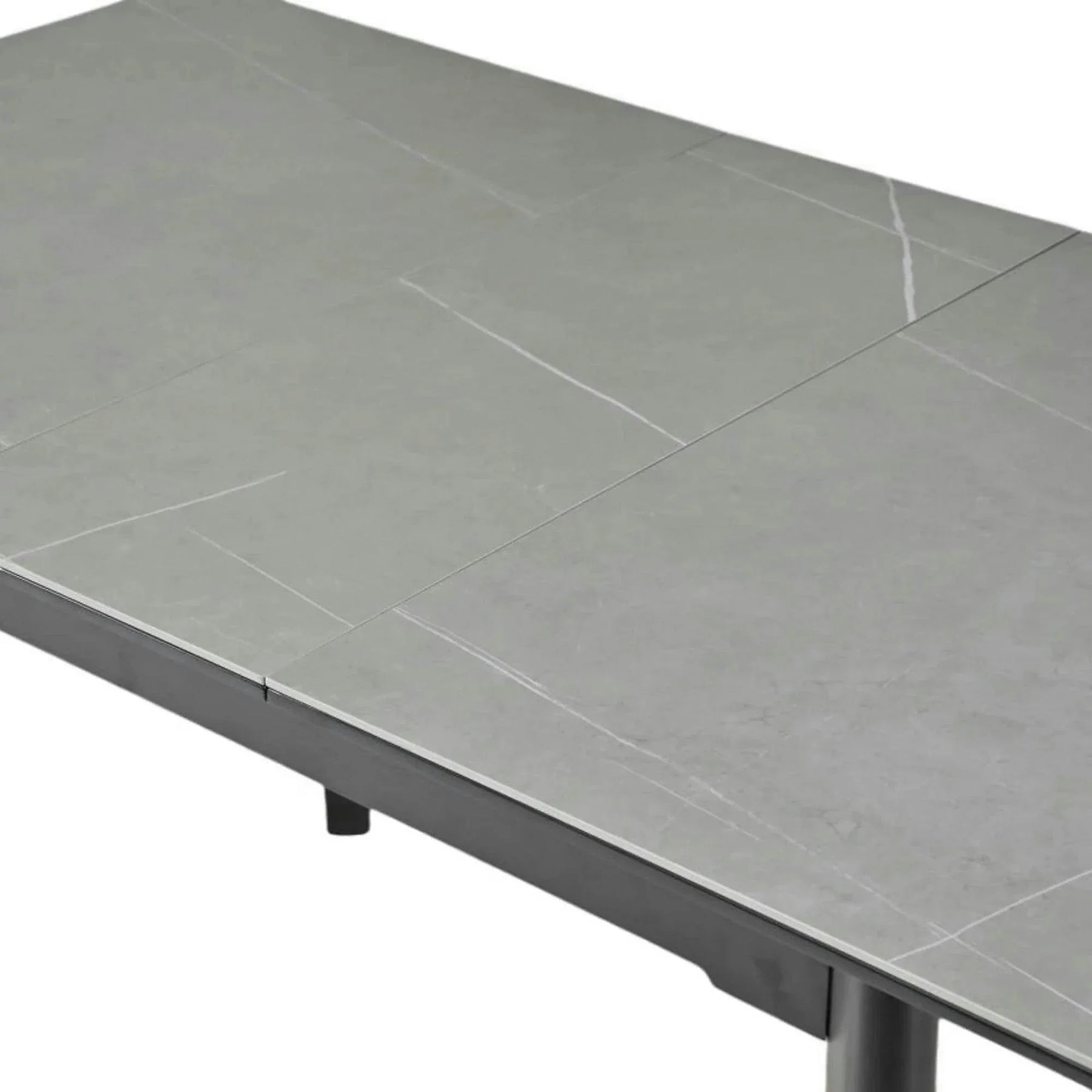 Masa extensibila OSTEN, MDF/lemn de cauciuc, gri mat cu efect de marmura/negru mat, 120-160×80×76 cm